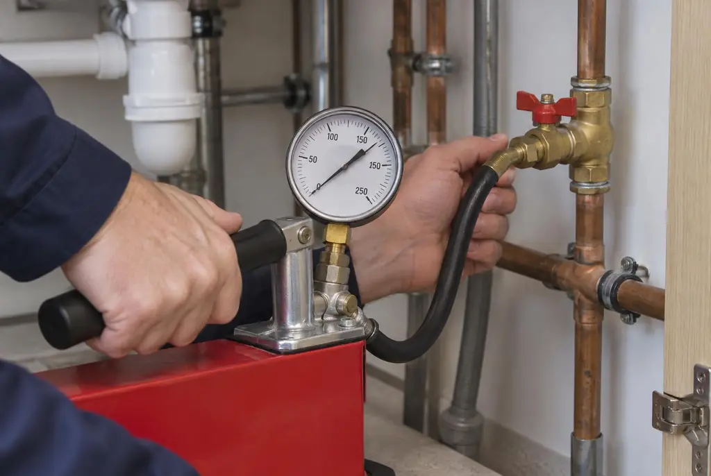 Lekdetectie Renkum – druktest op een waterleiding met een manometer