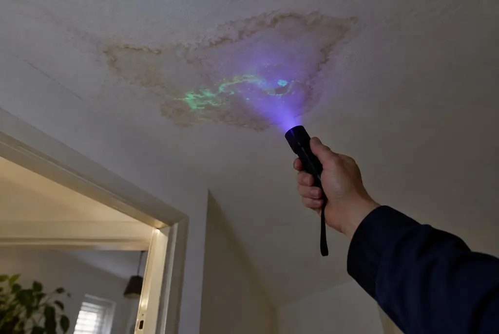 Lekdetectie Renkum – kleurstof controleren op het plafond met uv-licht