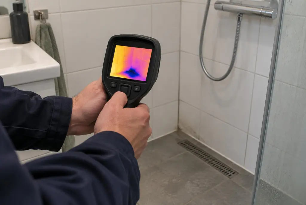 Lekdetectie Renkum – lekdetectiespecialist met warmtebeeldcamera in een badkamer