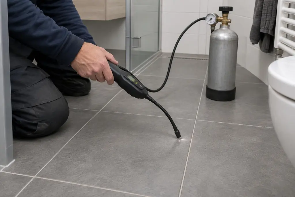 Lekdetectie Renkum – technicus spoort met tracergas een lekkage op in de vloer